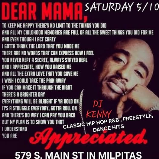 "Flyer for Tupac Birthday party it is and Old School Throwback Saturdays at Zahir’s Bistro, 579 S. Main St, Milpitas, CA 95035. South Bay’s top party spot features DJ Troy G and The Grown Folks Party with club hits, hip-hop, R&B, and old-school music from back in the day and today’s hits. Enjoy dinner, drinks, and dancing at Milpitas’s premier nightlife destination. Presented by www.clubremix.org. RSVP now at 209-200-8521 or visit www.clubremix.org."